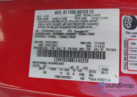 2008 Ford Mustang Gt Deluxe/Gt Premium из США, поврежденный, VIN 1ZVHT82H885145259